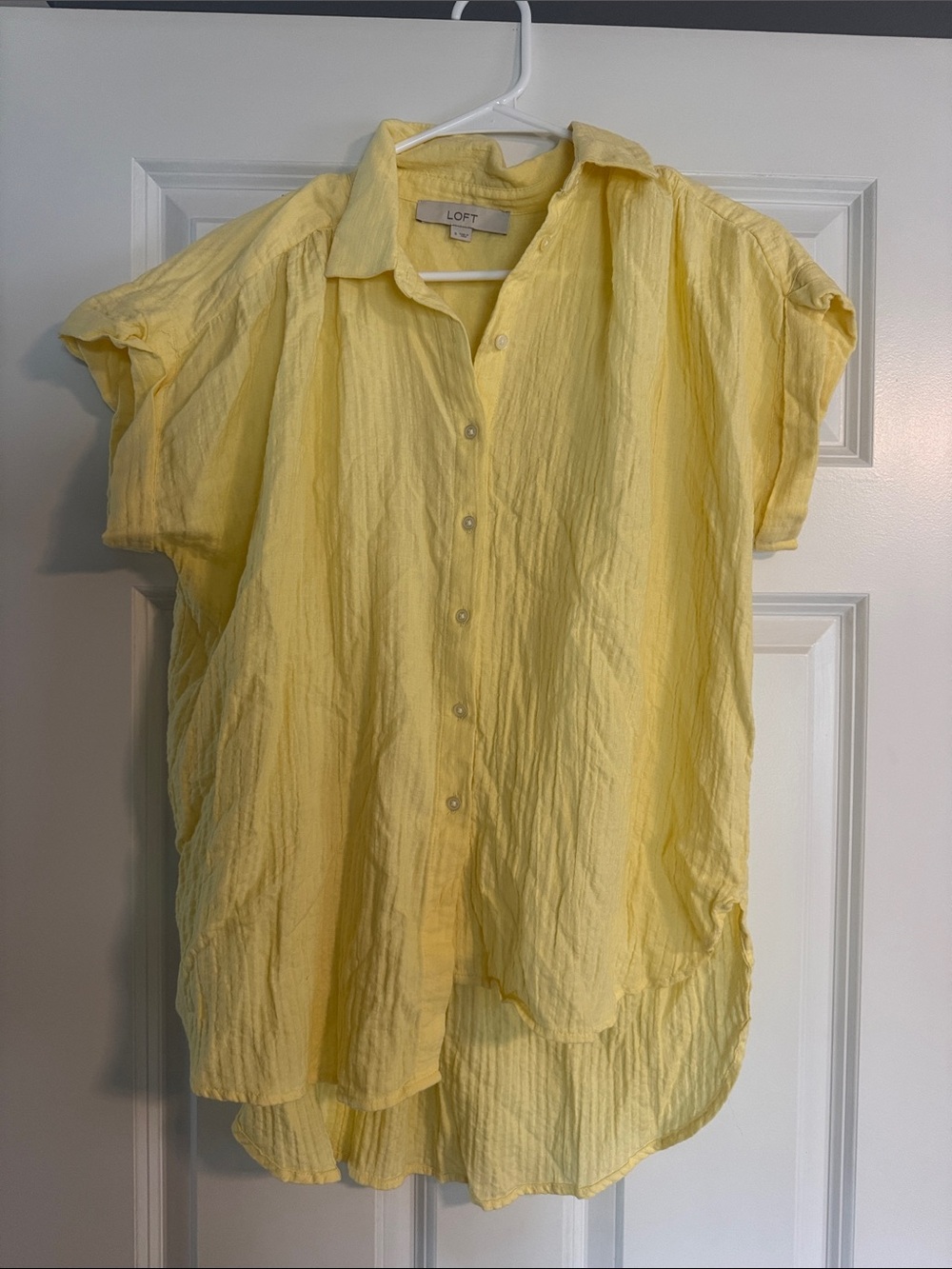 LOFT Butter Yellow Short Sleeve Button-Down Shirt